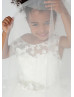 Ivory Lace Tulle V Back Tea Length Flower Girl Dress